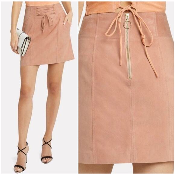 INTERMIX -NWT- Suede Talia Lace-Up Mini Skirt in Blush Pink | 6 - Picture 1 of 11